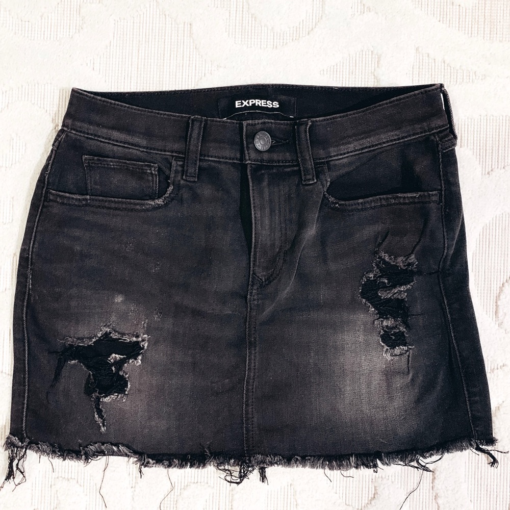 High waisted black jean skirt